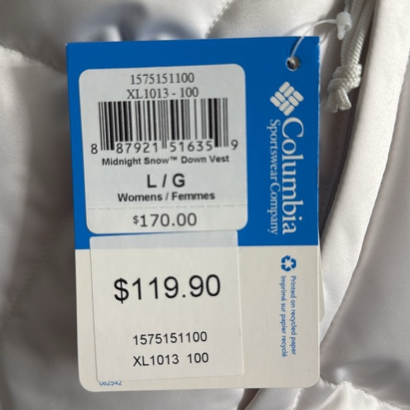 Women’s White Columbia Midnight Snow Down Vest, Large - Picture 13 of 14